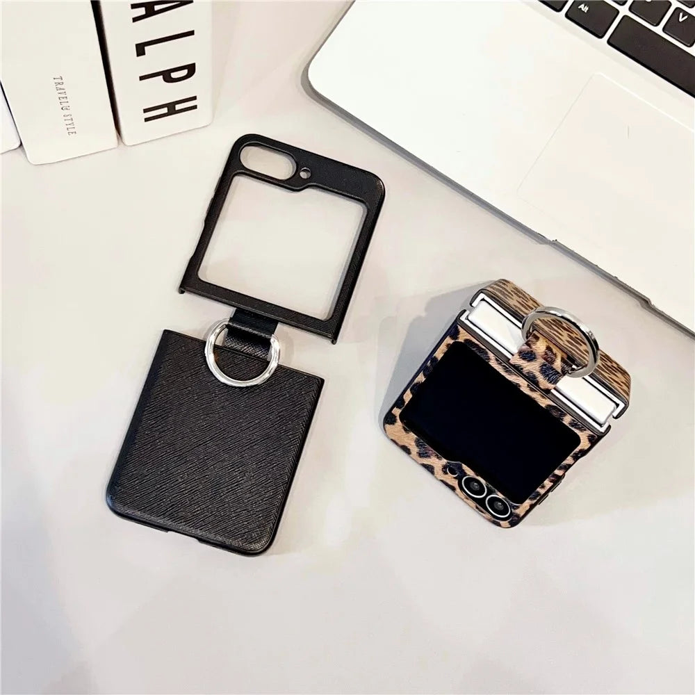 For Samsung Galaxy Z Flip7 FE 5G / Z Flip6 5G Case Ring Holder Hard PC Protective Phone Cover - Cross Texture - 4