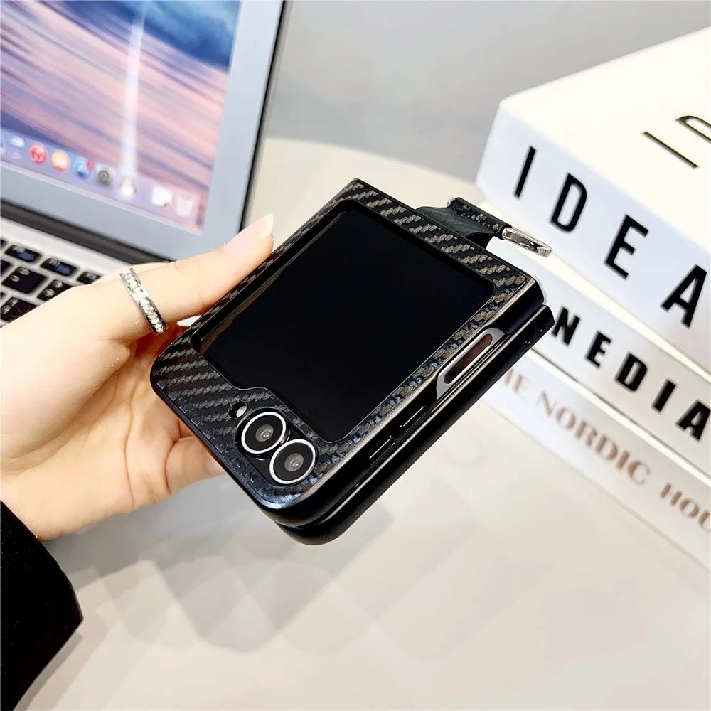 For Samsung Galaxy Z Flip7 FE 5G / Z Flip6 5G Case Ring Holder Hard PC Protective Phone Cover - Cross Texture - 5