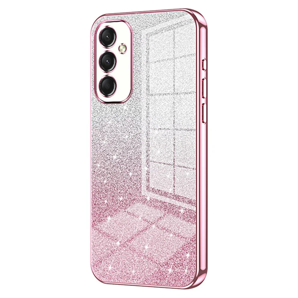 For Samsung Galaxy A16 5G / A16 4G Case Electroplating Gradient Glitter TPU Phone Cover - Pink - 1