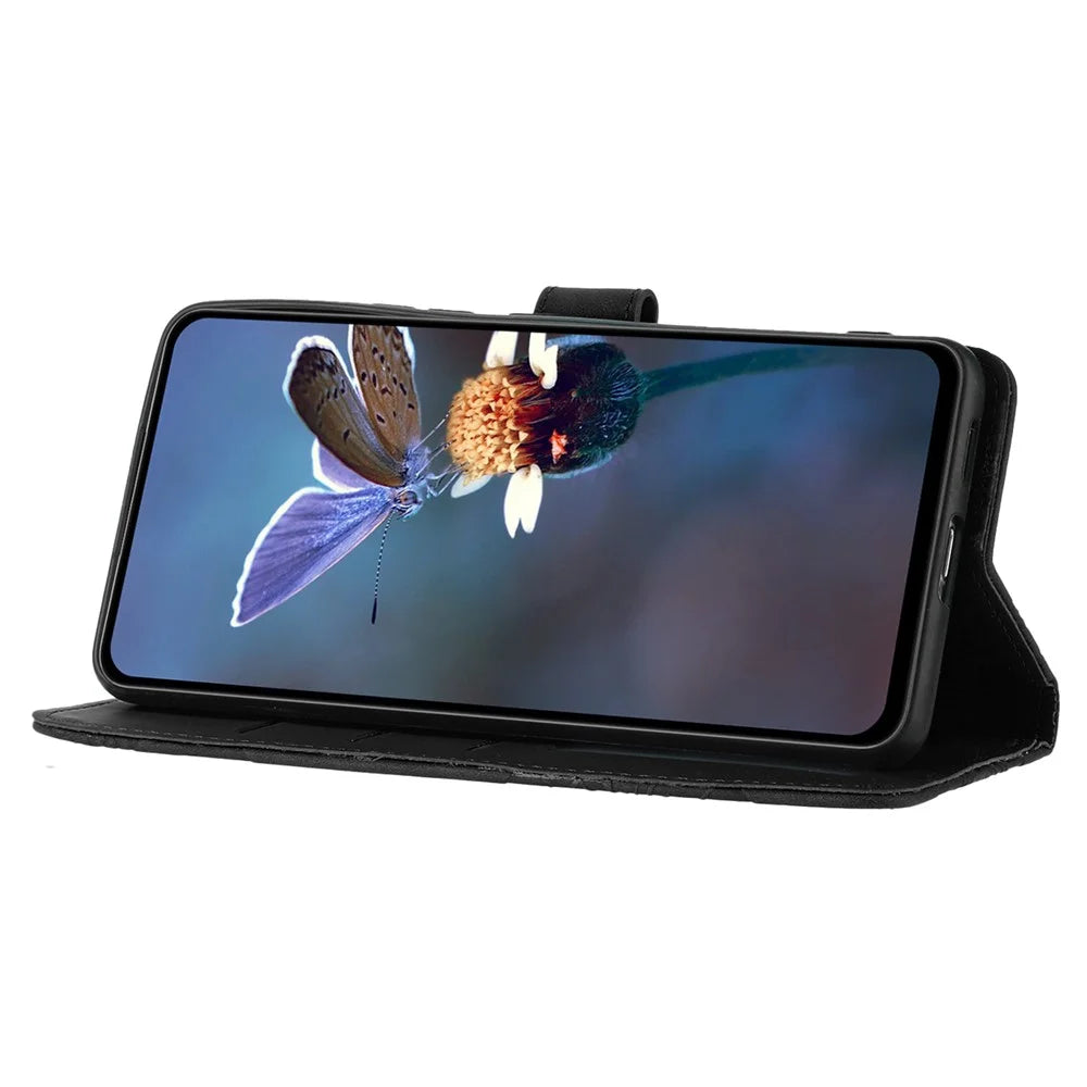 For Samsung Galaxy A16 5G / A16 4G Case Flower Design Leather Wallet Phone Cover with Wrist Strap - Black - 2