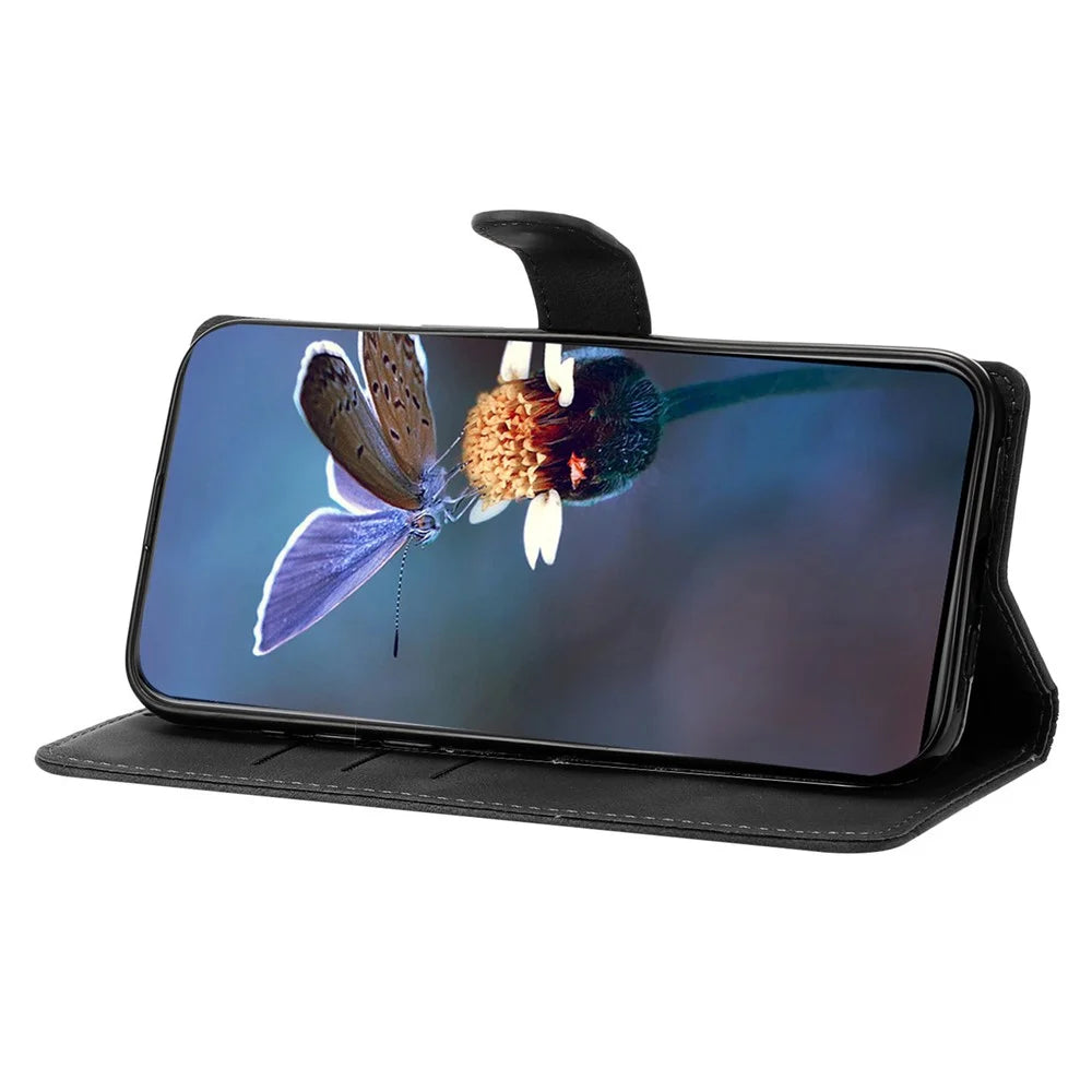 For Samsung Galaxy A16 5G / A16 4G Case Butterfly Flower Pattern Skin-Touch Leather Phone Cover - Black - 3