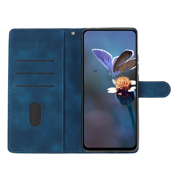 For Samsung Galaxy A16 5G / A16 4G Case Leather Imprinted Flower Phone Cover Wallet with Wrist Strap - Blue - 3