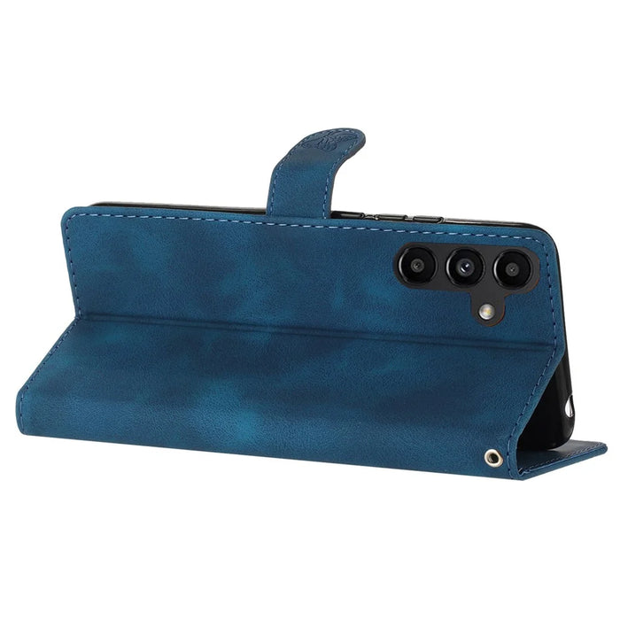 For Samsung Galaxy A16 5G / A16 4G Case Leather Imprinted Flower Phone Cover Wallet with Wrist Strap - Blue - 4