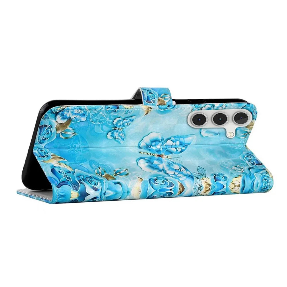 For Samsung Galaxy A16 5G / A16 4G Case 3D Creative Pattern PU Leather Stand Phone Cover - Blue Butterfly - 4