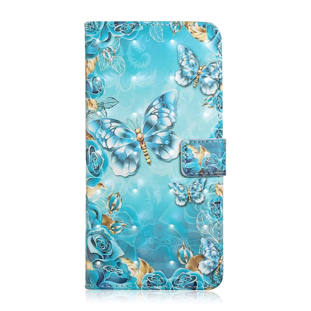 For Samsung Galaxy A16 5G / A16 4G Case 3D Creative Pattern PU Leather Stand Phone Cover - Blue Butterfly - 7