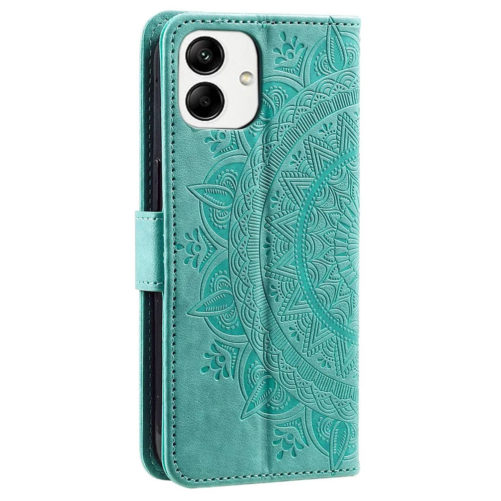 For Samsung Galaxy A04 4G (164.4 x 76.3 x 9.1 mm) Mandala Flower Pattern Imprinted Stand Case Shockproof PU Leather Wallet Phone Cover - Green - 6
