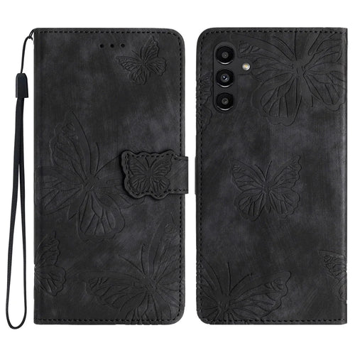 For Samsung Galaxy A16 5G / A16 4G Case Butterfly Design Flip Wallet Leather Phone Cover Skin-Touch - Black - 1