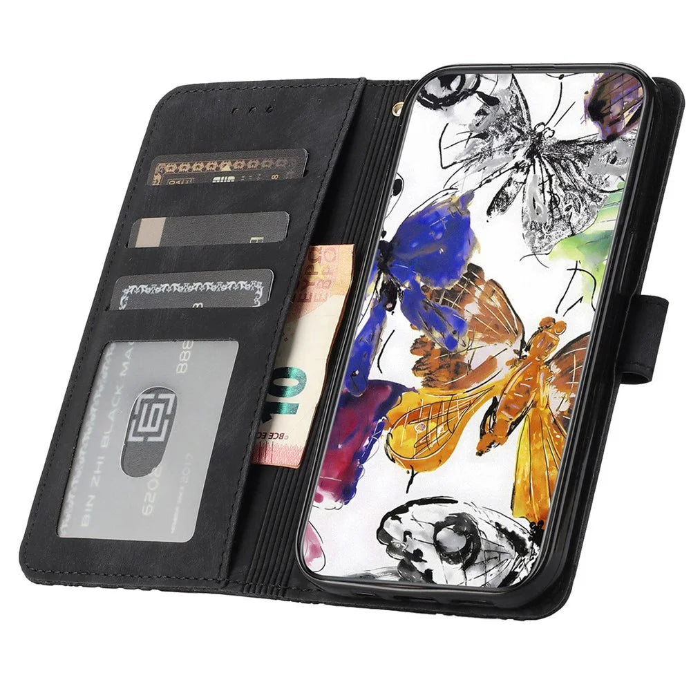 For Samsung Galaxy A16 5G / A16 4G Case Butterfly Design Flip Wallet Leather Phone Cover Skin-Touch - Black - 2
