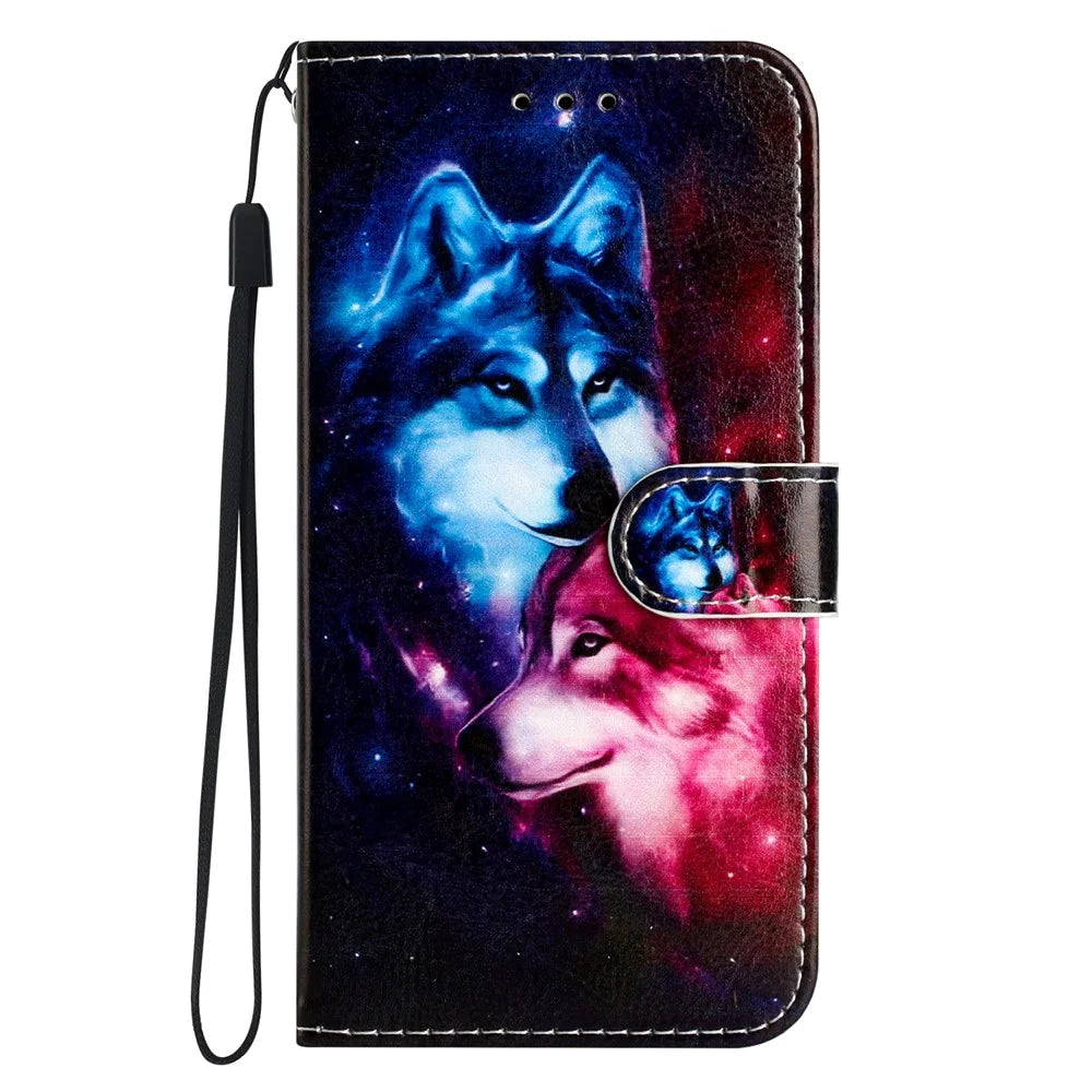 For Samsung Galaxy A16 5G / A16 4G Wallet Case Printed Pattern Design Leather Phone Cover - Couple Wolf - 7