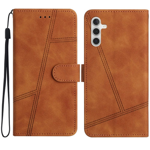 For Samsung Galaxy A16 5G / A16 4G Case Flip Leather Retro Phone Cover Lines Imprinted - Brown - 1