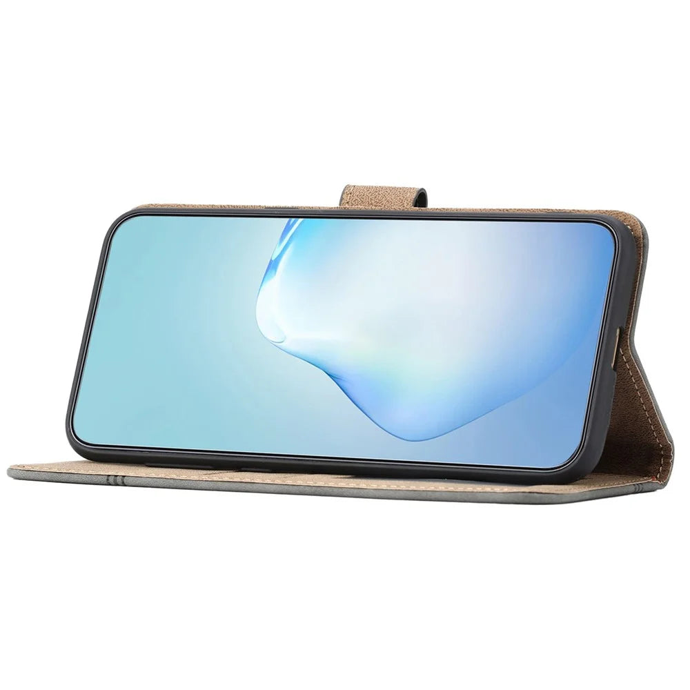 For Samsung Galaxy A16 5G / A16 4G Case Flip Leather Retro Phone Cover Lines Imprinted - Brown - 2