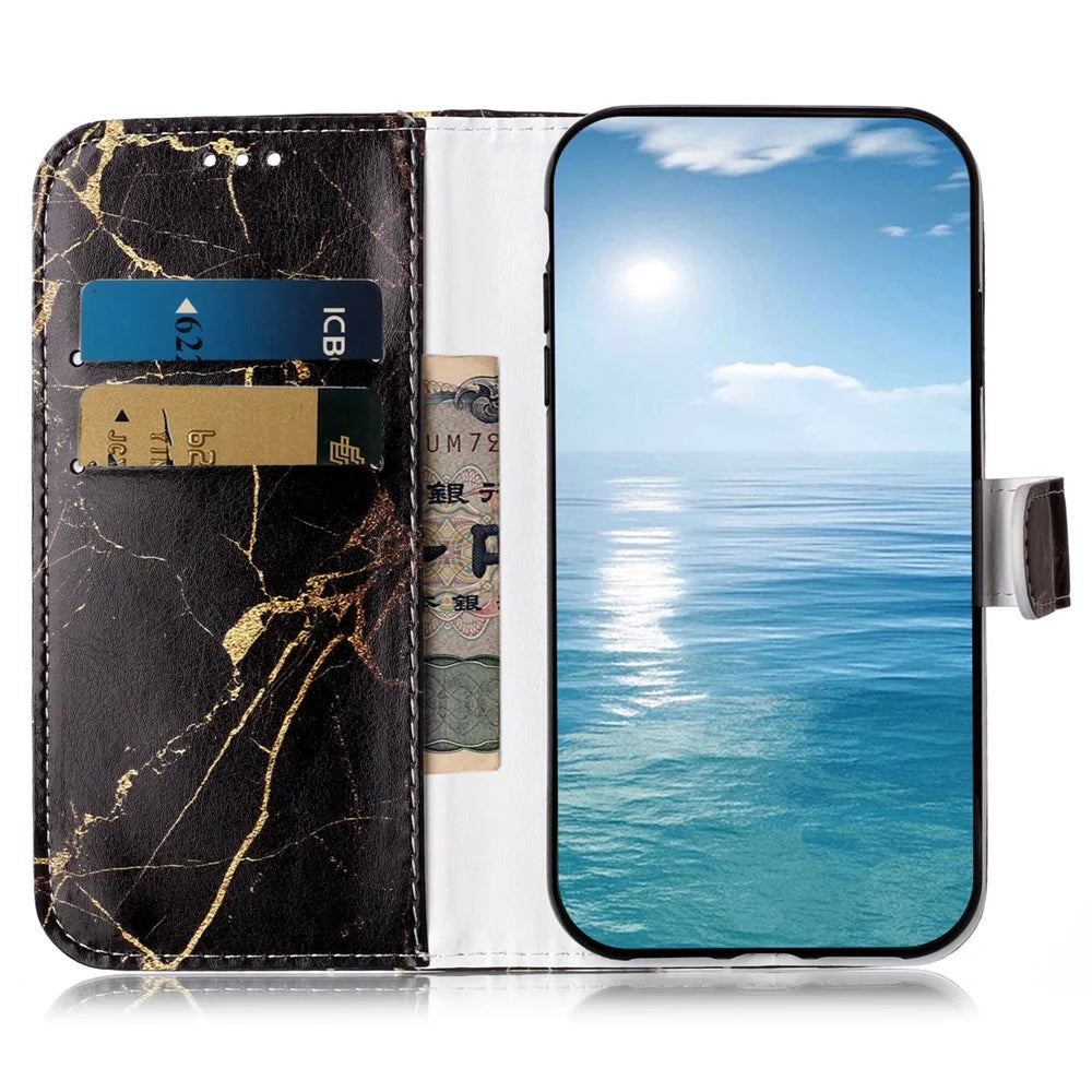 For Samsung Galaxy A16 5G / A16 4G Case Pattern PU Leather Flip Phone Cover - Black Gold Marble - 2