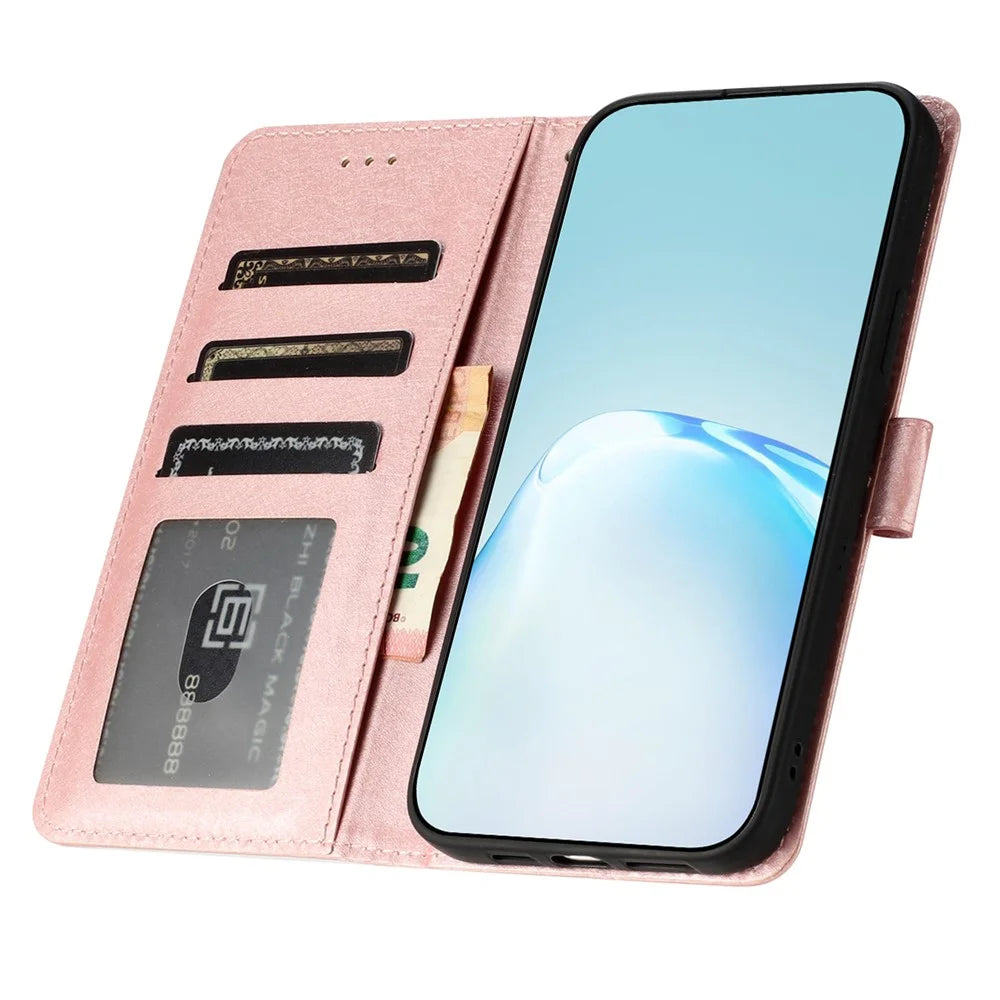 For Samsung Galaxy A16 5G / A16 4G Wallet Case Leather Folio Phone Cover Magnetic Clasp - Rose Gold - 3