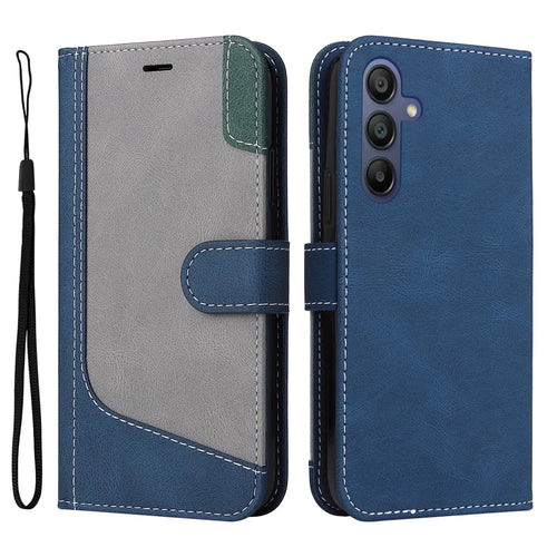For Samsung Galaxy A18 5G / A17 5G / A17 4G / A26 5G / A16 5G / A16 4G Case Flip Wallet Leather Phone Cover 3 Color Splicing - Blue - 1