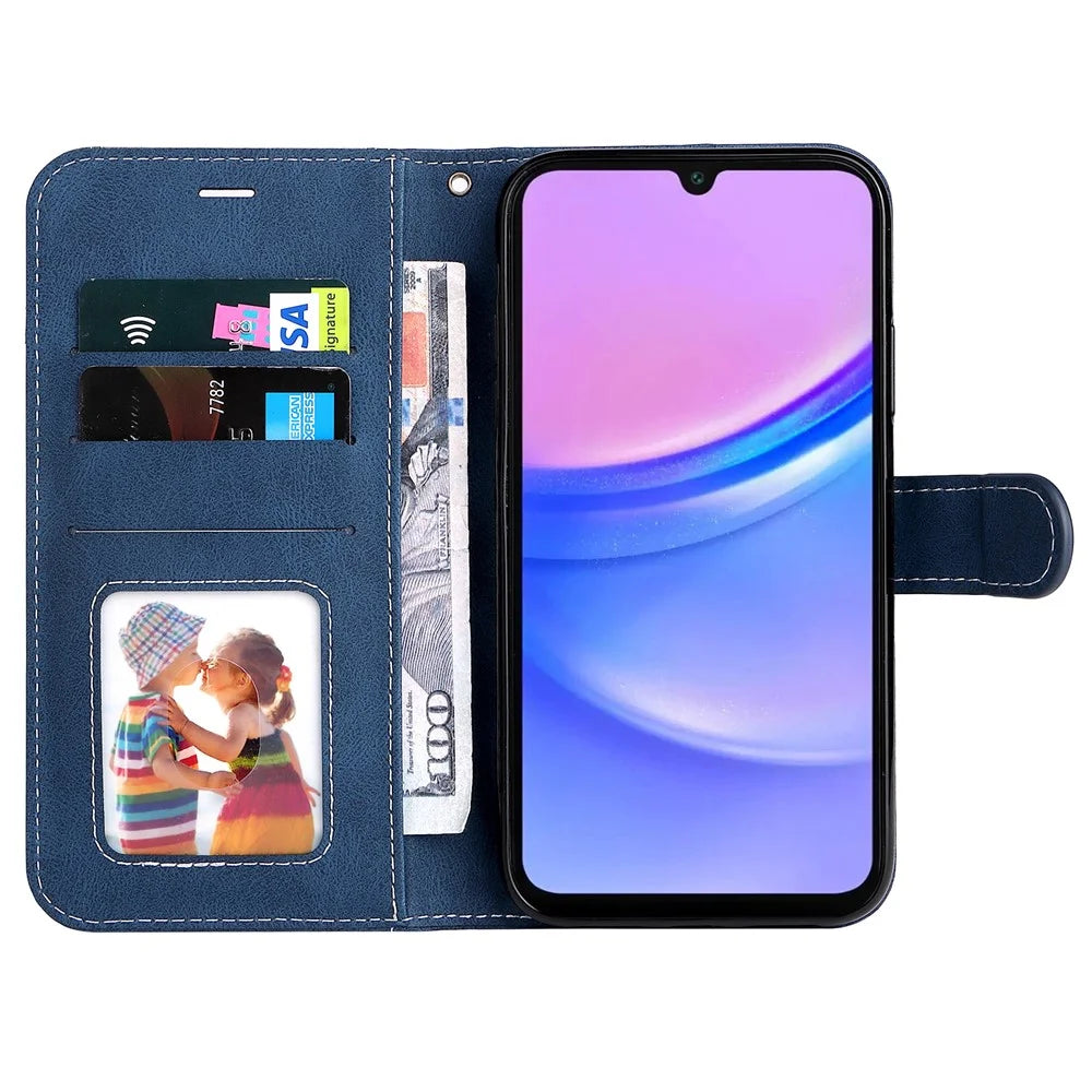 For Samsung Galaxy A18 5G / A17 5G / A17 4G / A26 5G / A16 5G / A16 4G Case Flip Wallet Leather Phone Cover 3 Color Splicing - Blue - 2