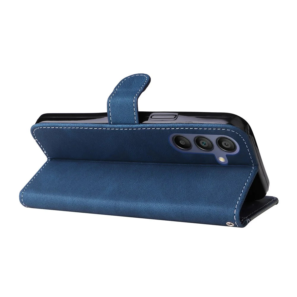 For Samsung Galaxy A18 5G / A17 5G / A17 4G / A26 5G / A16 5G / A16 4G Case Flip Wallet Leather Phone Cover 3 Color Splicing - Blue - 4