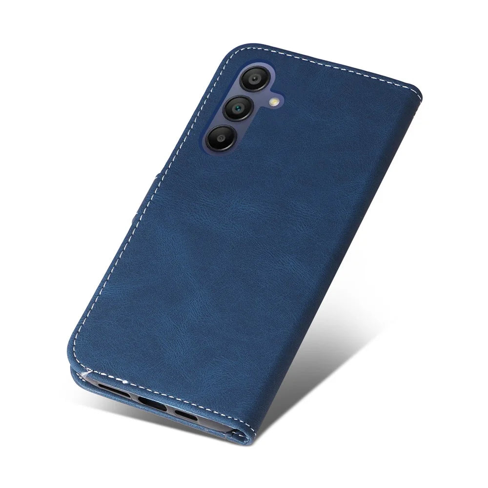 For Samsung Galaxy A18 5G / A17 5G / A17 4G / A26 5G / A16 5G / A16 4G Case Flip Wallet Leather Phone Cover 3 Color Splicing - Blue - 5