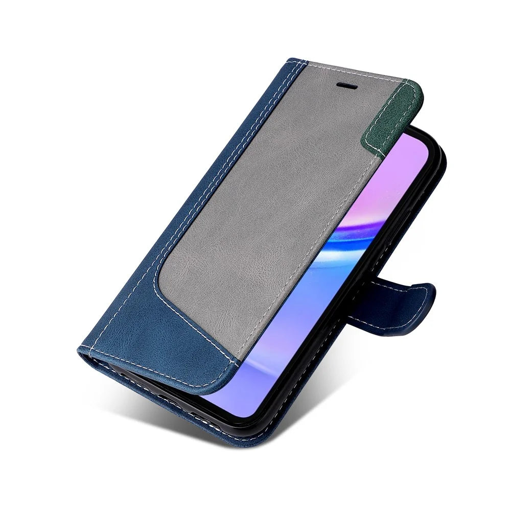 For Samsung Galaxy A18 5G / A17 5G / A17 4G / A26 5G / A16 5G / A16 4G Case Flip Wallet Leather Phone Cover 3 Color Splicing - Blue - 6