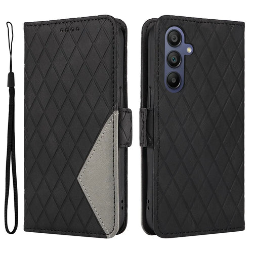 For Samsung Galaxy A18 5G / A17 5G / A17 4G / A26 5G / A16 5G / A16 4G Case Rhombus PU Leather Flip Phone Cover - Black - 1