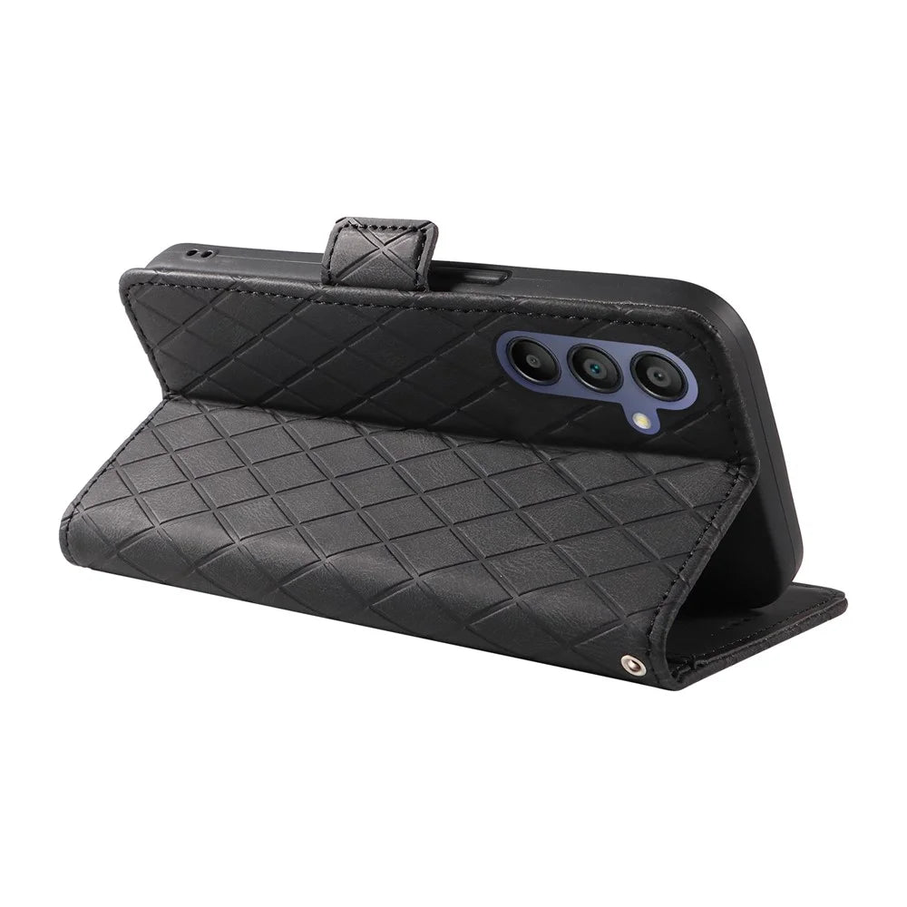 For Samsung Galaxy A18 5G / A17 5G / A17 4G / A26 5G / A16 5G / A16 4G Case Rhombus PU Leather Flip Phone Cover - Black - 4