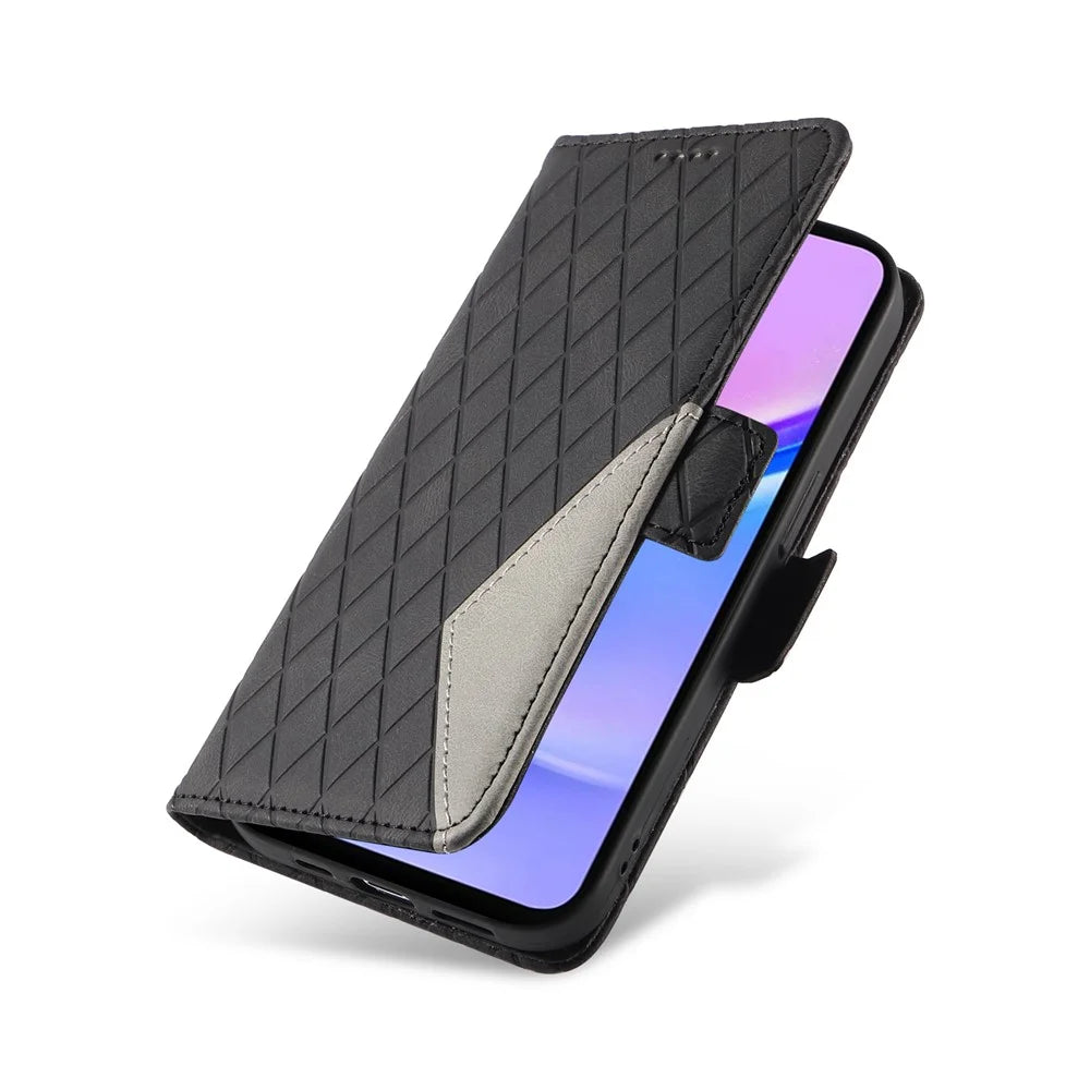 For Samsung Galaxy A18 5G / A17 5G / A17 4G / A26 5G / A16 5G / A16 4G Case Rhombus PU Leather Flip Phone Cover - Black - 6