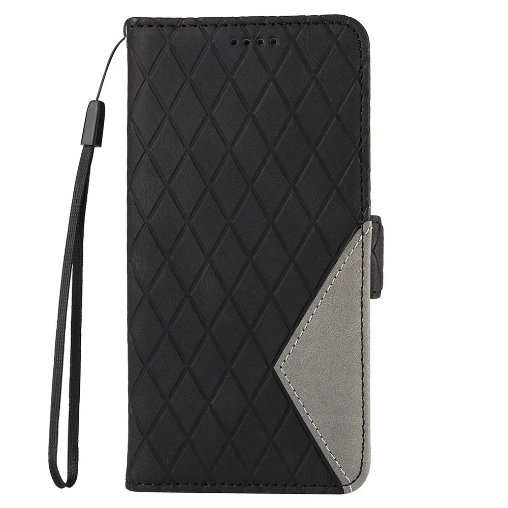For Samsung Galaxy A18 5G / A17 5G / A17 4G / A26 5G / A16 5G / A16 4G Case Rhombus PU Leather Flip Phone Cover - Black - 7
