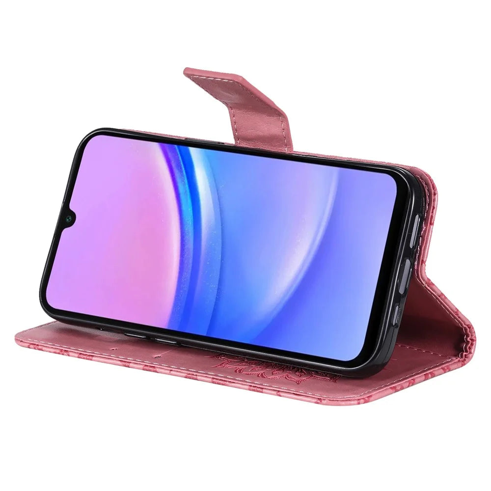 For Samsung Galaxy A26 5G / A16 5G / A16 4G Phone Case Sunflower Imprinted Leather Wallet Stand Cover with Strap - Rose - 3