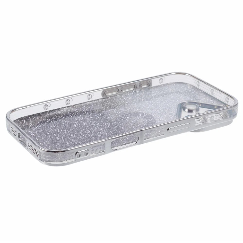 For iPhone 16 Case Swan Design Quicksand TPU Phone Cover with Glass Lens Film - Silver - 4