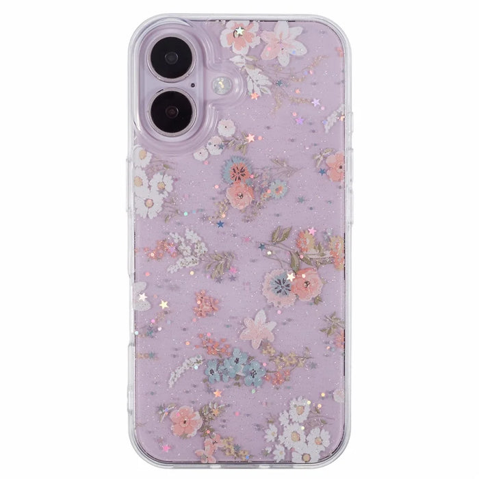 For iPhone 16 Plus Case Glitter Flower Epoxy Shockproof Phone Cover - Style A - 3