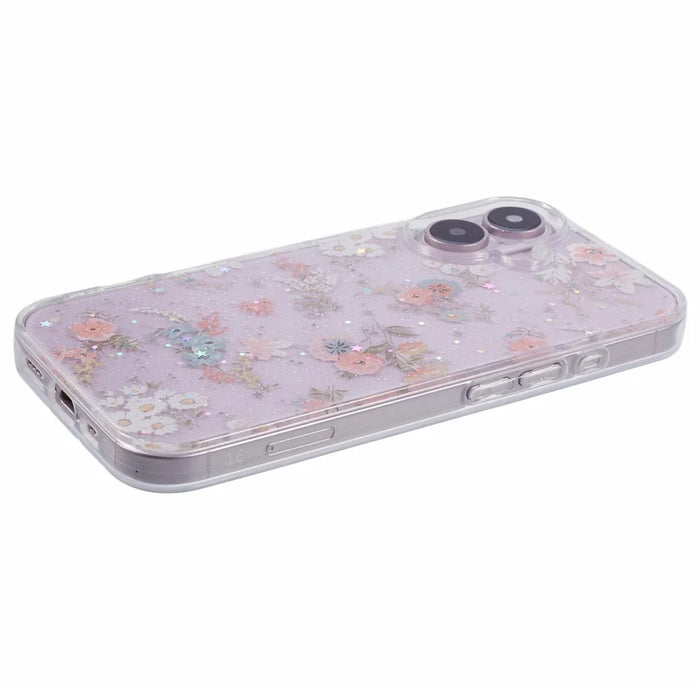 For iPhone 16 Plus Case Glitter Flower Epoxy Shockproof Phone Cover - Style A - 4
