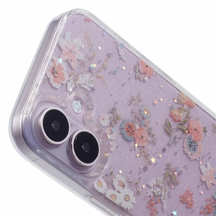 For iPhone 16 Plus Case Glitter Flower Epoxy Shockproof Phone Cover - Style A - 5