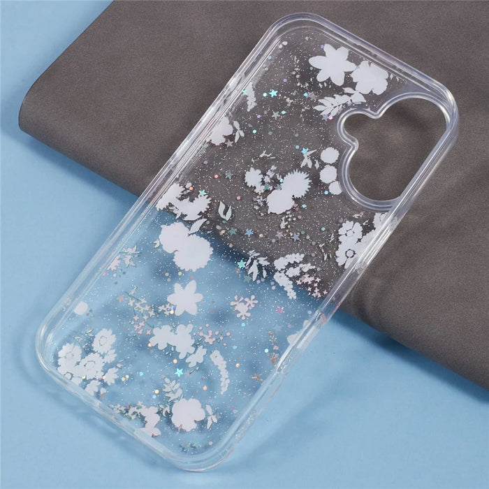 For iPhone 16 Plus Case Glitter Flower Epoxy Shockproof Phone Cover - Style A - 6