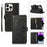 For iPhone 16 Pro Max Case Split Leather Magnetic Wallet Phone Protector with Wrist Strap - Black - 1
