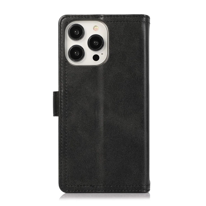 For iPhone 16 Pro Max Case Split Leather Magnetic Wallet Phone Protector with Wrist Strap - Black - 7
