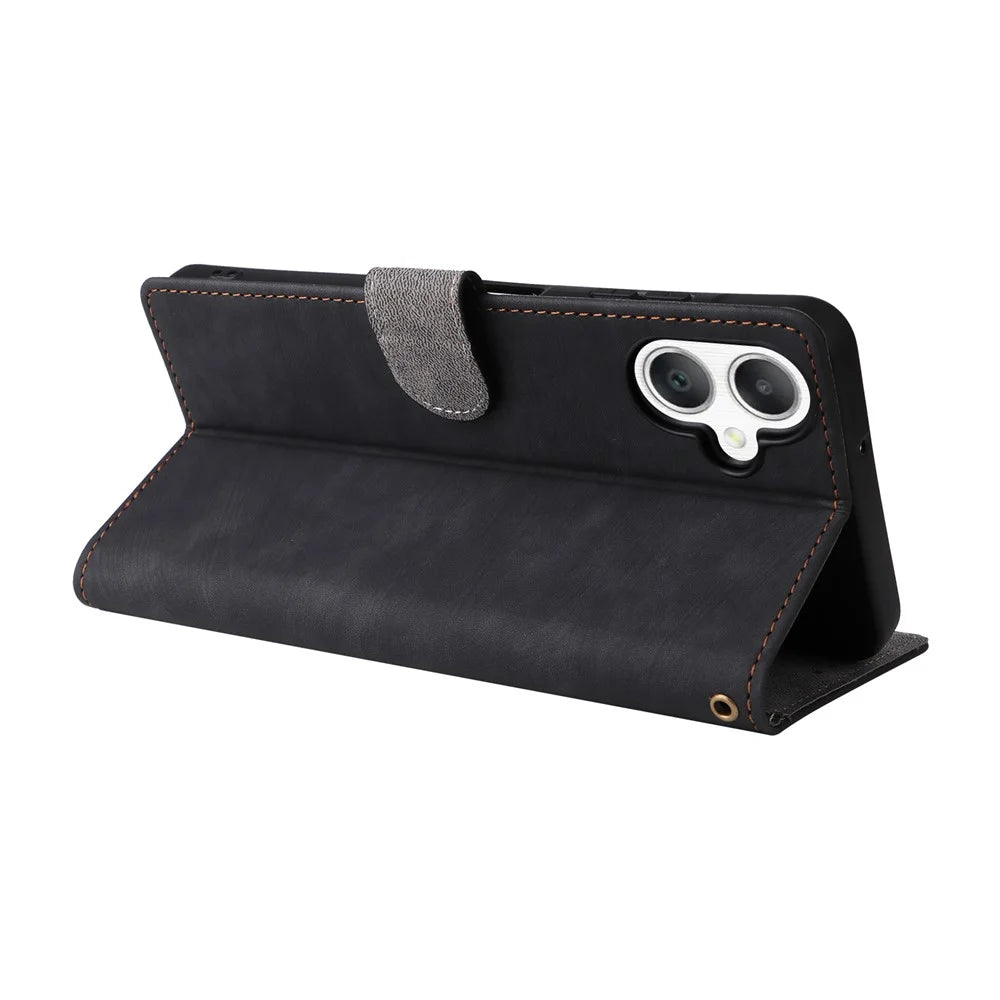 For Samsung Galaxy A06 4G / A06 5G Wallet Case RFID Blocking PU Leather Cover Stand View - Black - 4