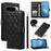 For Google Pixel 10 Pro / 10 / 9 Pro / 9 Case Wallet Rhombus Leather Phone Cover with Shoulder Strap, Wrist Strap - Black - 1