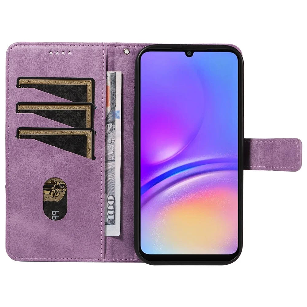 For Samsung Galaxy A08 5G / A08 4G / A07 4G / A06 4G / A06 5G Case Leather Geometric Line Wallet Phone Cover with Wrist Strap - Purple - 2