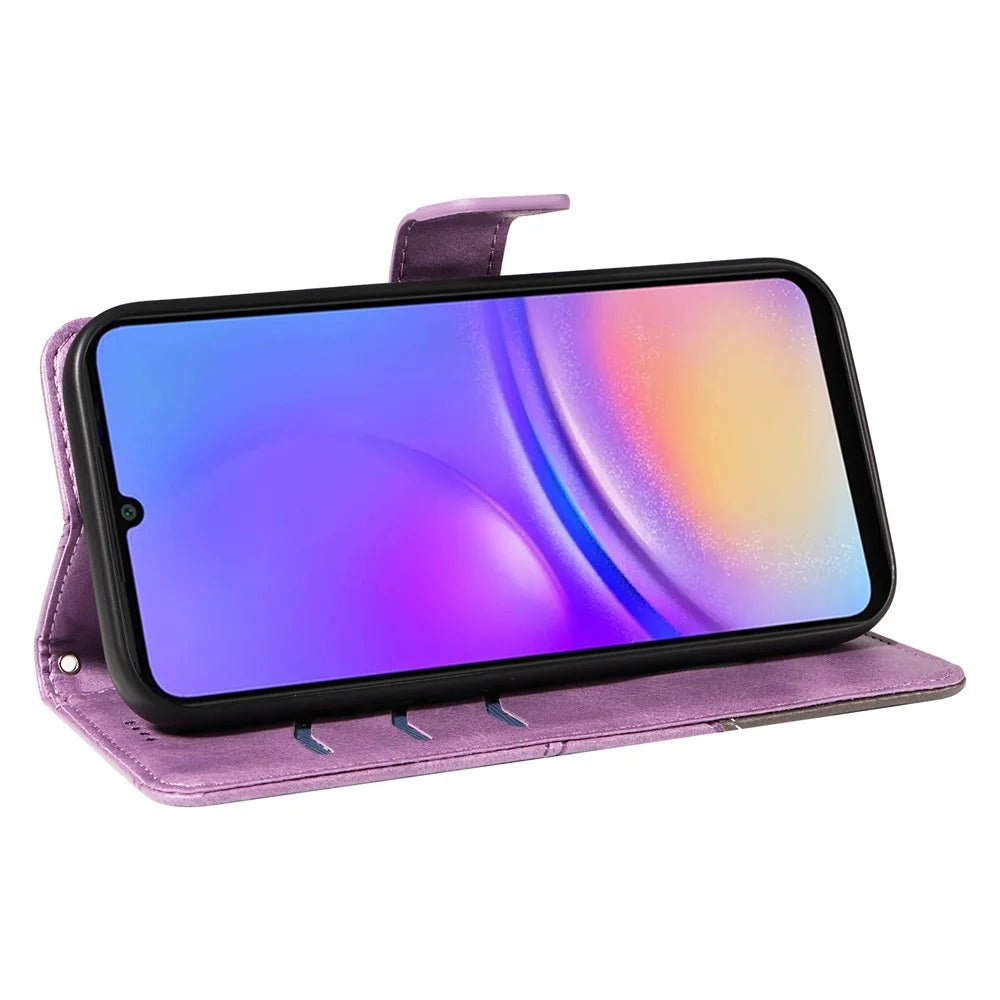 For Samsung Galaxy A08 5G / A08 4G / A07 4G / A06 4G / A06 5G Case Leather Geometric Line Wallet Phone Cover with Wrist Strap - Purple - 3