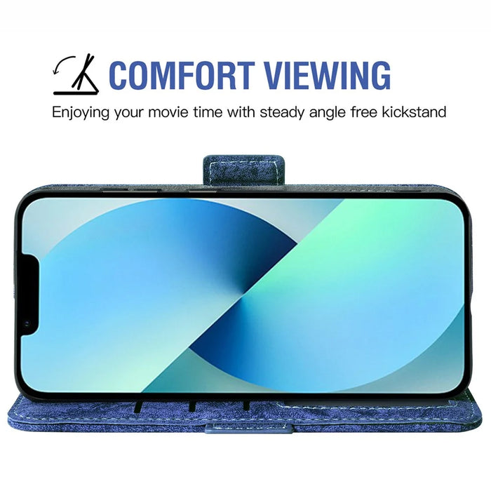 For iPhone 14 Plus Water-ink Painting Texture Cell Phone Case PU Leather Rotating Card Slots Holder Stand Wallet Shell - Blue - 3