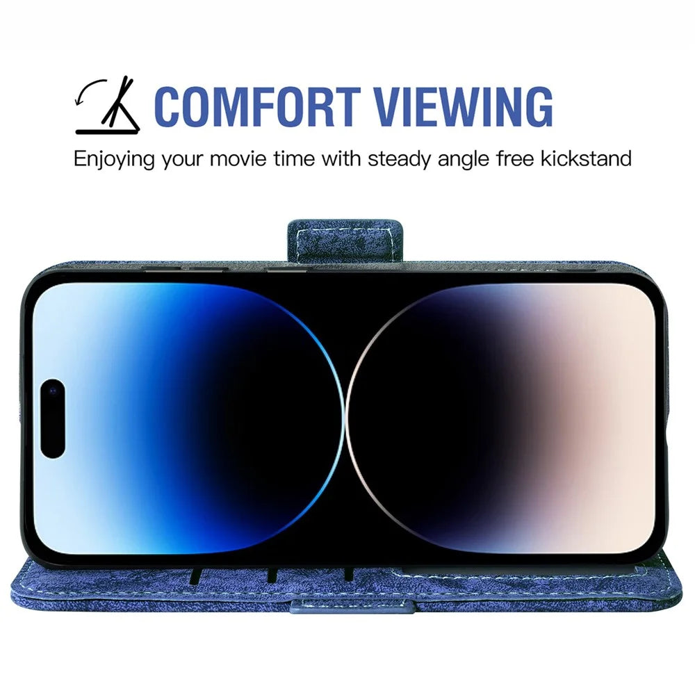 Mobile Phone Case Bag for iPhone 14 Pro Max, PU Leather Water-ink Painting Texture Rotating Card Slots Holder Stand Wallet Cover - Blue - 3