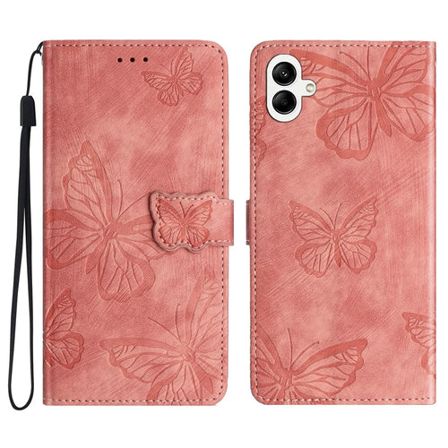 For Samsung Galaxy A08 5G / A08 4G / A07 4G / A06 4G / A06 5G Case Butterfly Design Flip Wallet Leather Phone Cover Skin-Touch - Pink - 1