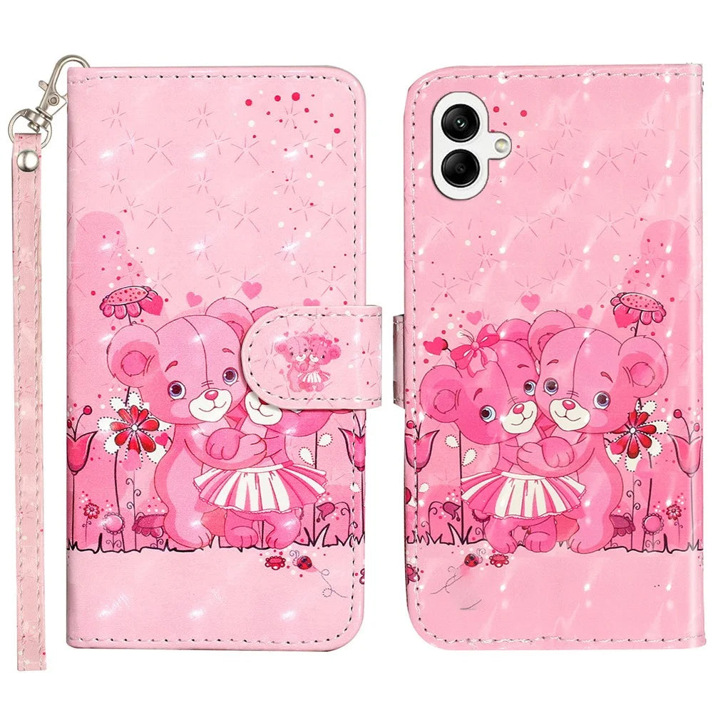 For Samsung Galaxy A08 5G / A08 4G / A07 4G / A06 4G / A06 5G Case 3D Pattern Printed Phone Leather Phone Cover - Bears - 1