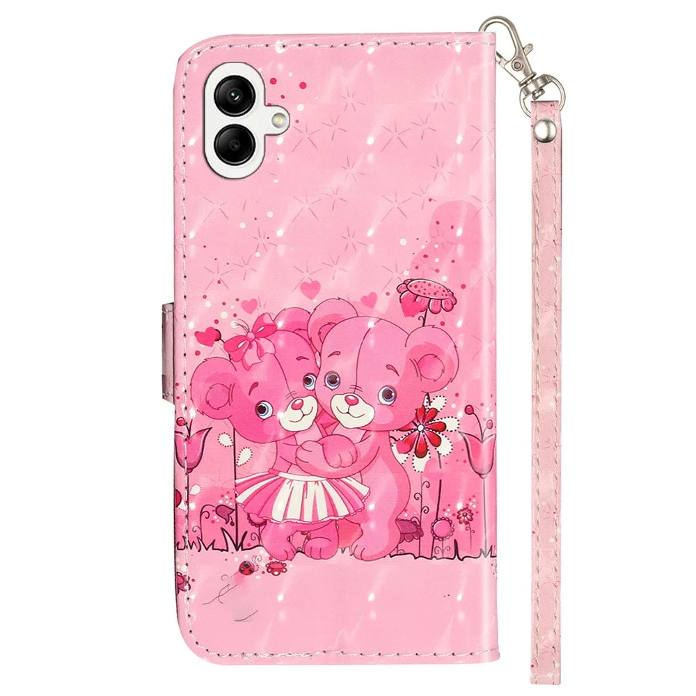 For Samsung Galaxy A08 5G / A08 4G / A07 4G / A06 4G / A06 5G Case 3D Pattern Printed Phone Leather Phone Cover - Bears - 6