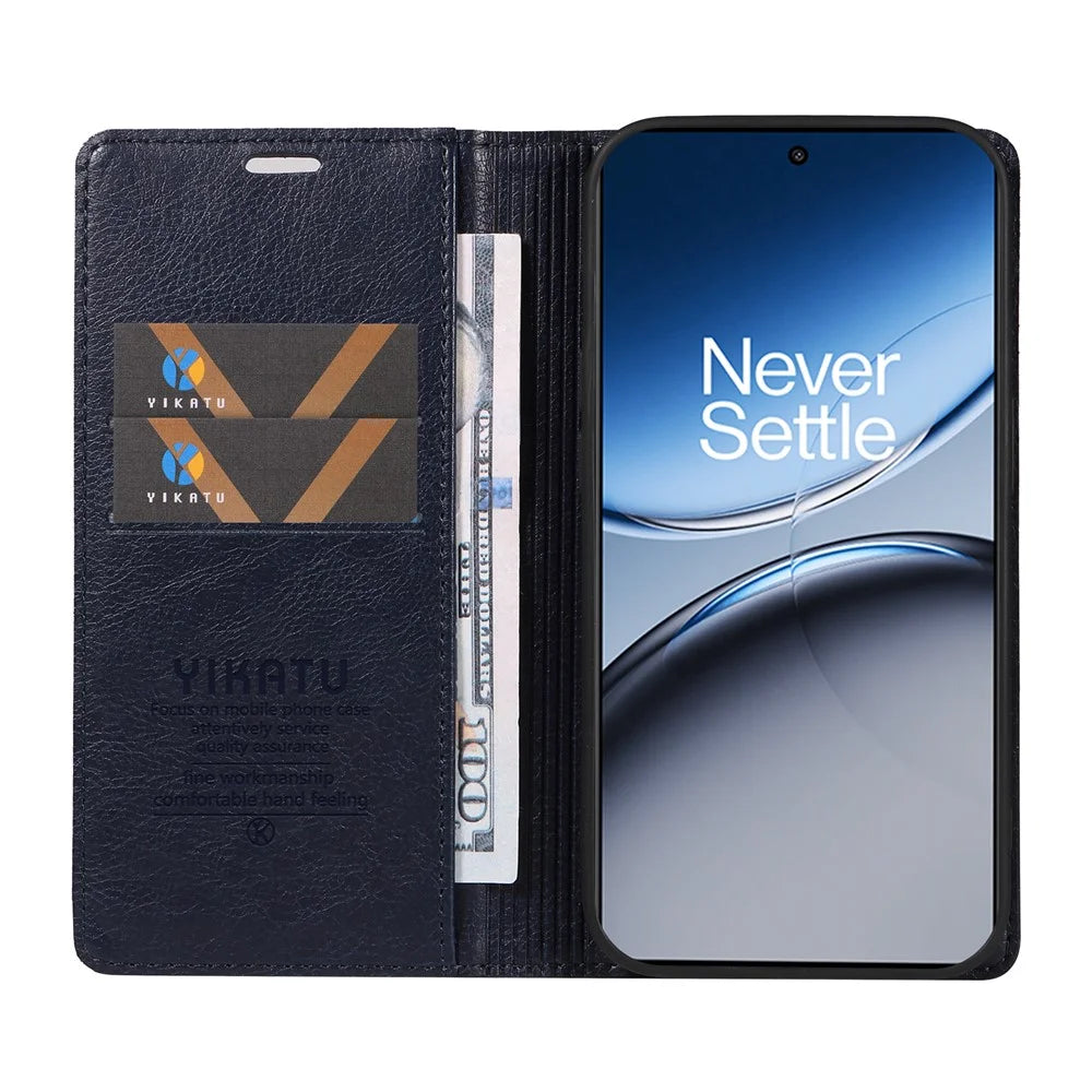 YIKATU YK-006 For OnePlus Nord 4 Case Wallet Litchi Grain Leather Phone Cover Magnetic Auto-Absorbed - Navy Blue - 2