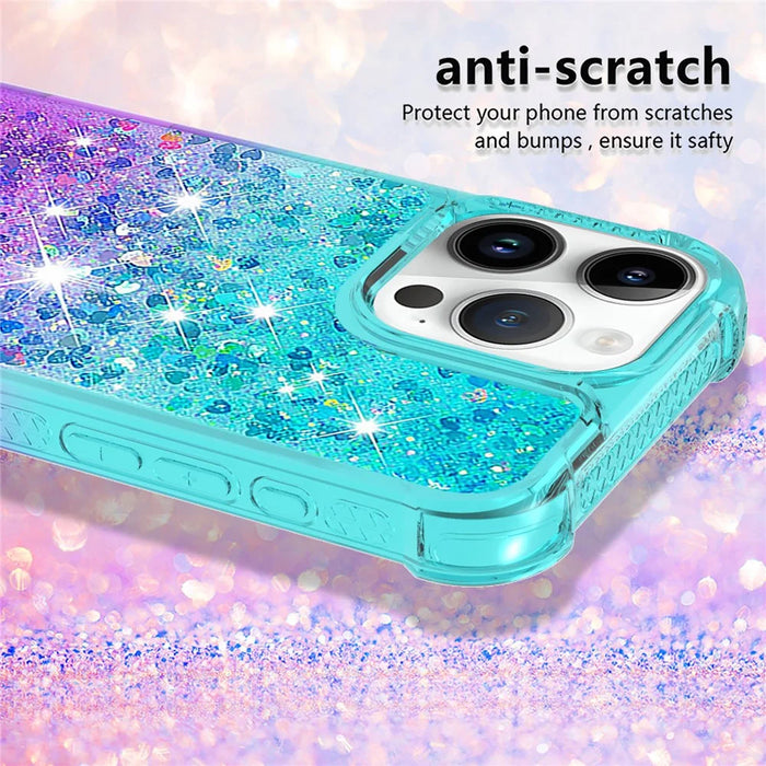 For iPhone 16 Pro Max TPU Case Gradient Quicksand Phone Back Cover - Sky Blue+Purple - 4