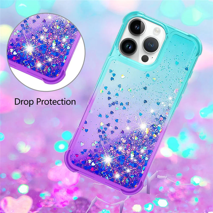 For iPhone 16 Pro Max TPU Case Gradient Quicksand Phone Back Cover - Sky Blue+Purple - 5