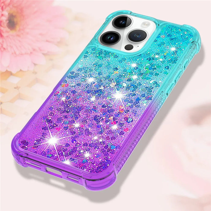 For iPhone 16 Pro Max TPU Case Gradient Quicksand Phone Back Cover - Sky Blue+Purple - 6