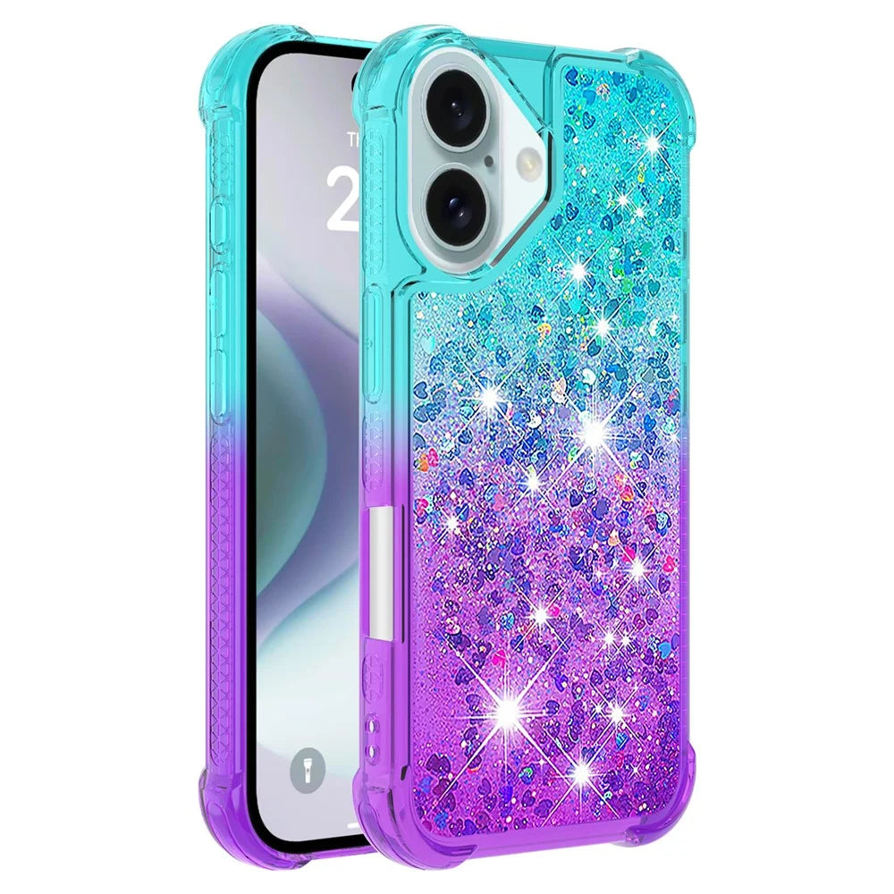 For iPhone 16 TPU Case Gradient Quicksand Phone Back Cover - Sky Blue+Purple - 1