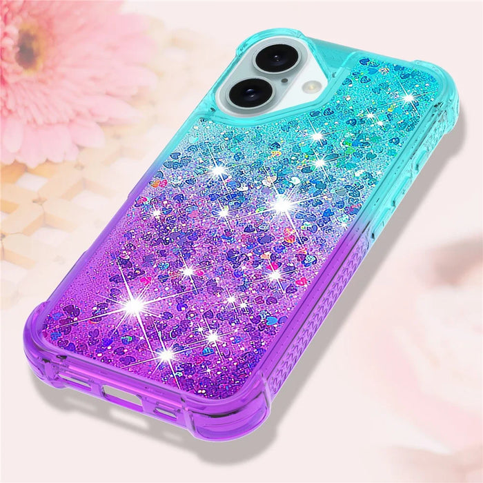 For iPhone 16 TPU Case Gradient Quicksand Phone Back Cover - Sky Blue+Purple - 6