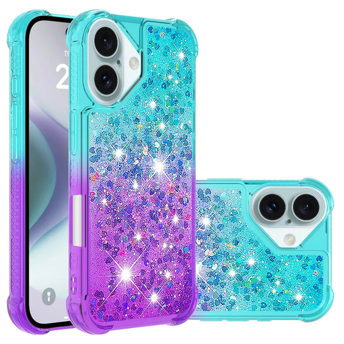 For iPhone 16 Plus TPU Case Gradient Quicksand Phone Back Cover - Sky Blue+Purple - 2